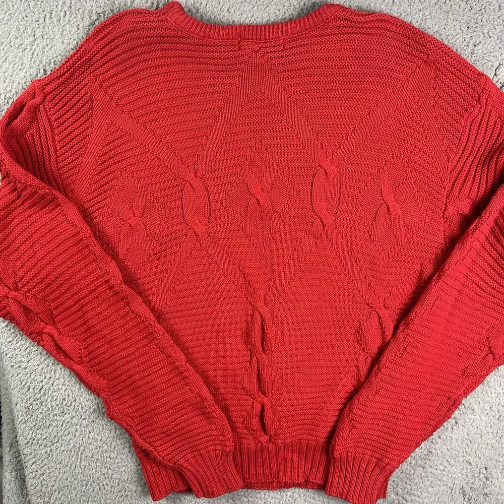 Vintage 90s Jantzen Sweater Cable Knit Fisherman Made In USA Red Sweatshirt Sz L